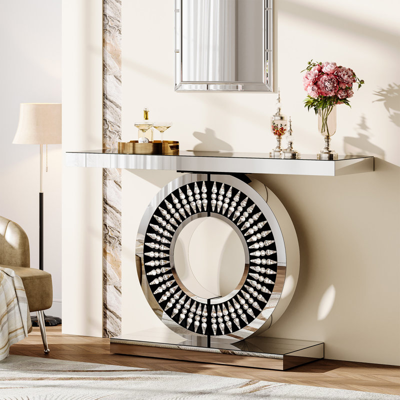 43.3 Inch Mirrored Console Table Modern Entryway Table With Thickened Mirror Finish Tabletop